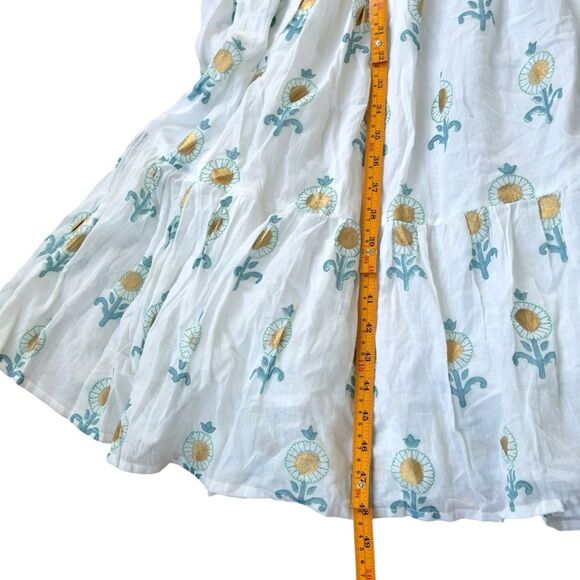 Oliphant Leela White Blue Ruffle Cross Back Sleeveless Midi Dress. NEW. Small. - Picture 11 of 16